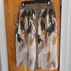 Leaf Print Button-Down Skirt